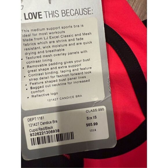 LORNA JANE Candice Sports Bra in Cupid Red & Black size XS NWT - Picture 4 of 4